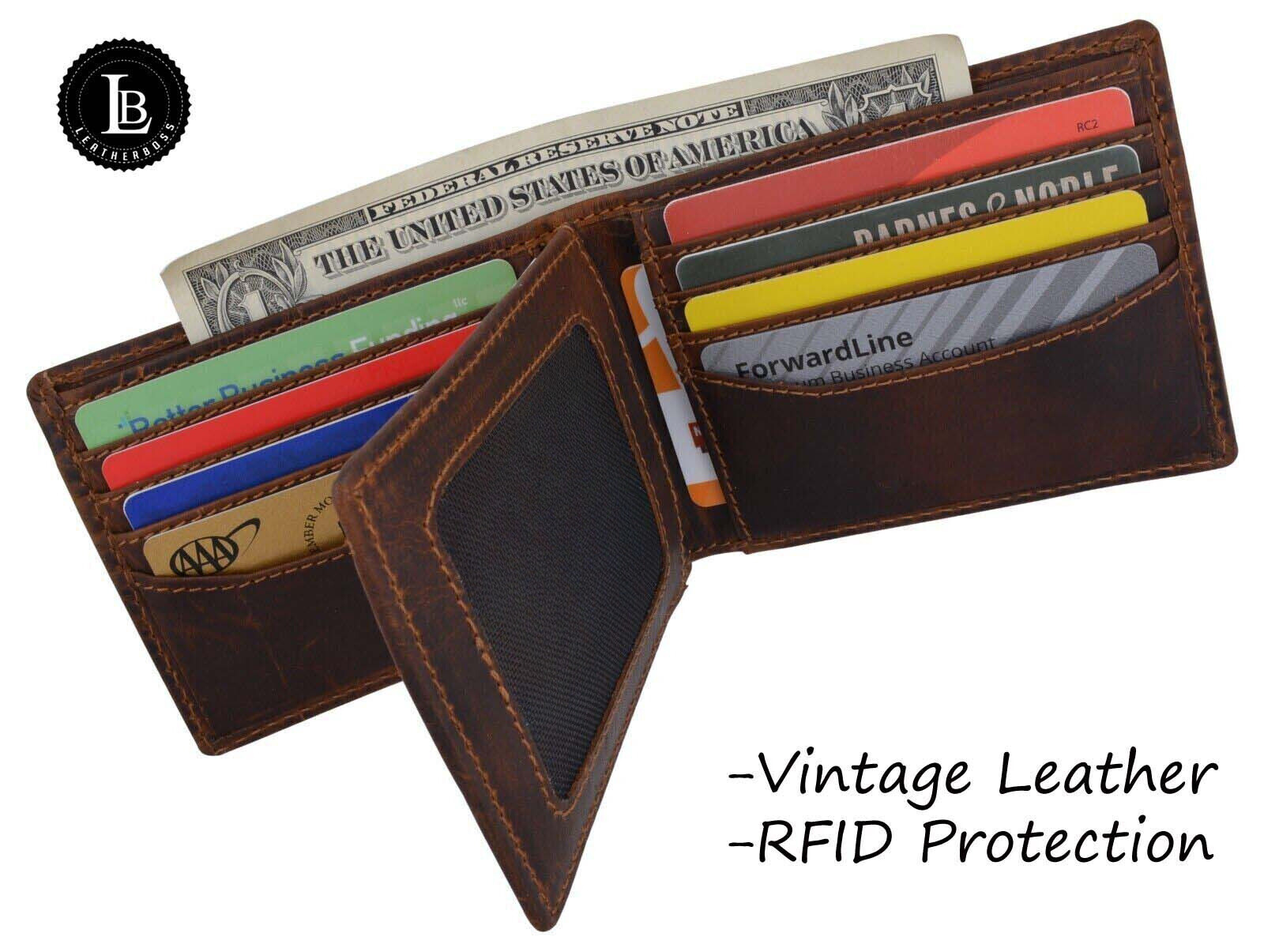 RFID Blocking Brown Vintage Leather Men’s Bifold Center Flap Wallet