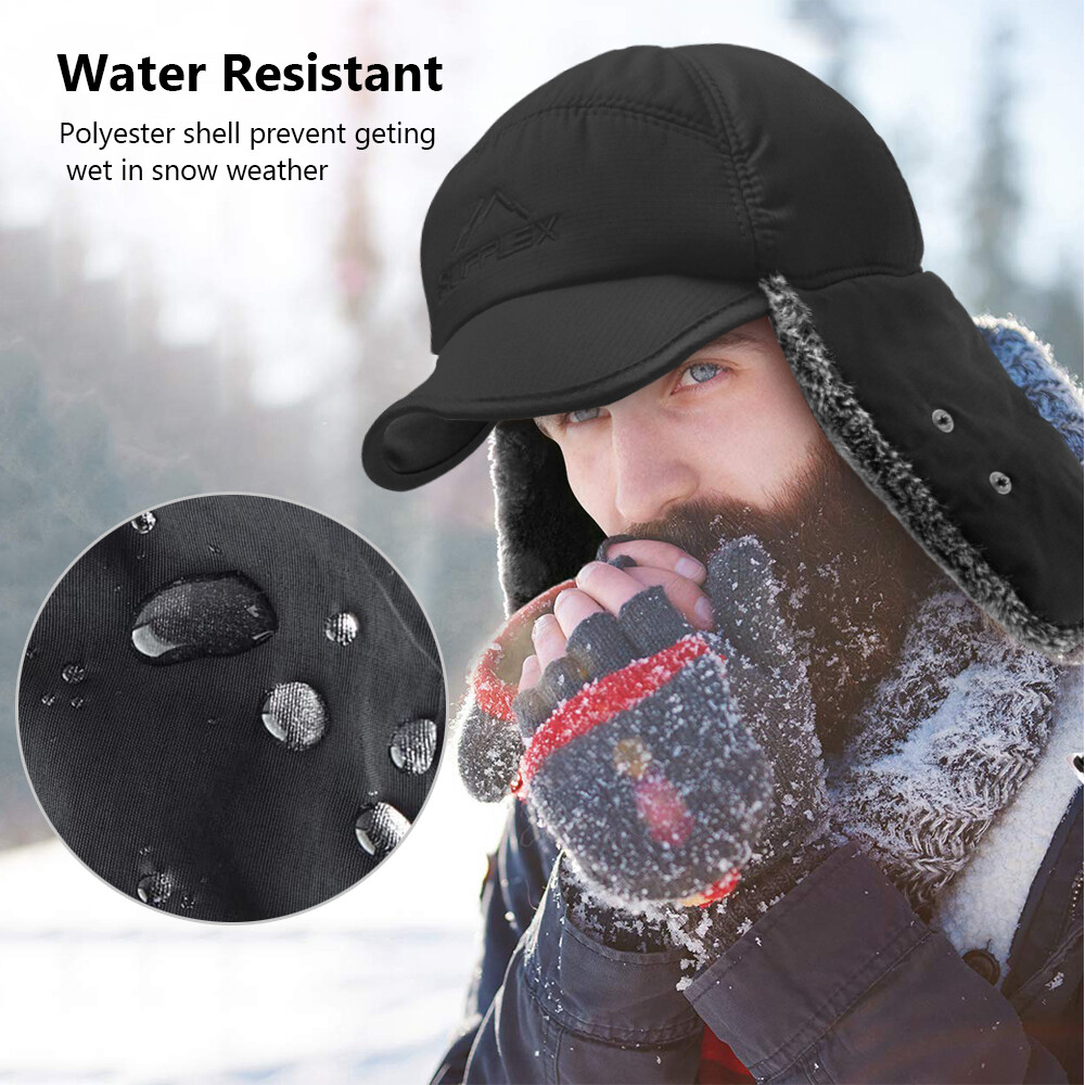 Men Winter Trapper Hat Fur Ear Flap Warm Aviator Cap Face Mask Windproof Thermal