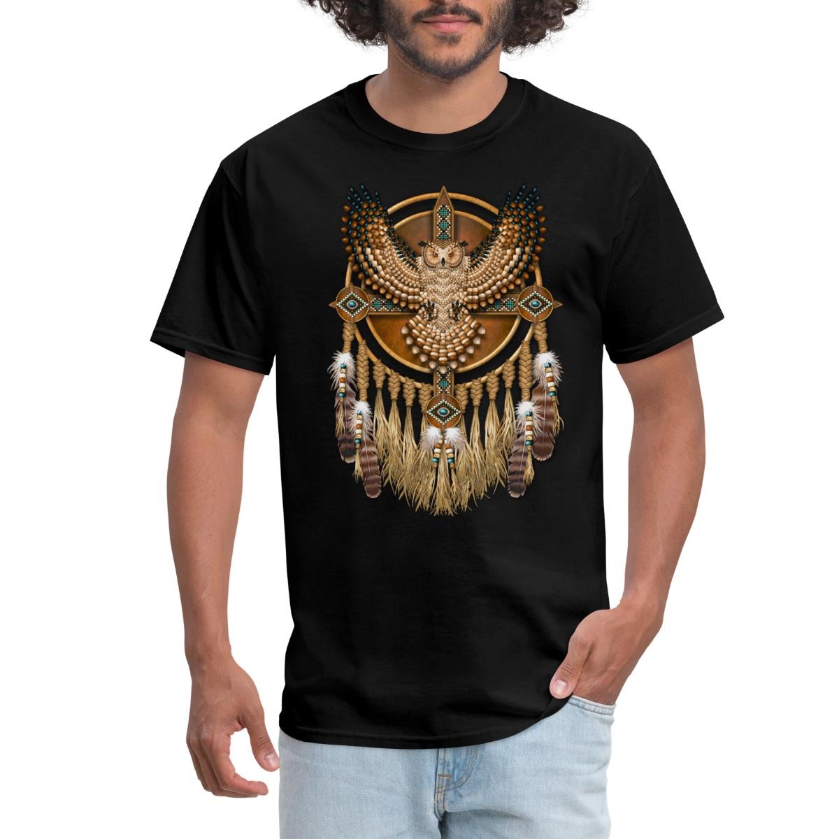 Beadwork Great Horned Owl Mandala Men’s T-Shirt