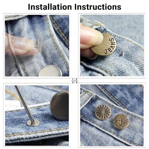 Jeans Button Replacement Screw, Jean Buttons for Loose 17mm 5 Brass + 5 Silver