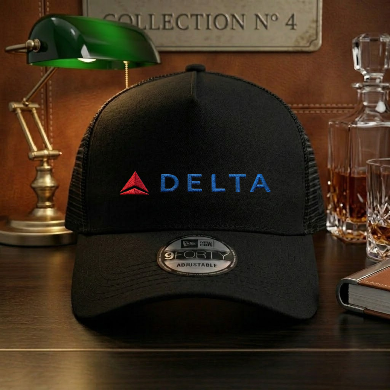 Delta Airlines Embroidered Logo Black Trucker Hat Mesh Back Adjustable Cap