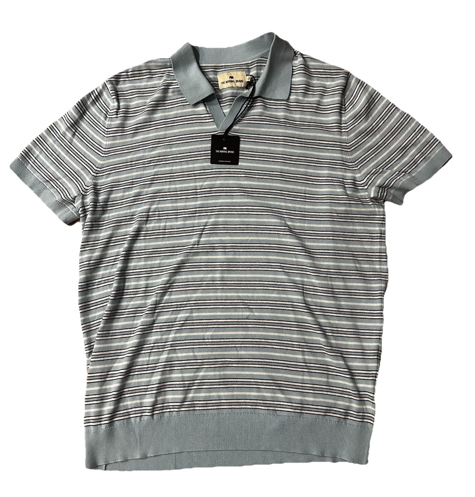 The Normal Brand Men’s X-LARGE XL Robles Striped Polo Clear Sky Stripe Shirt NEW