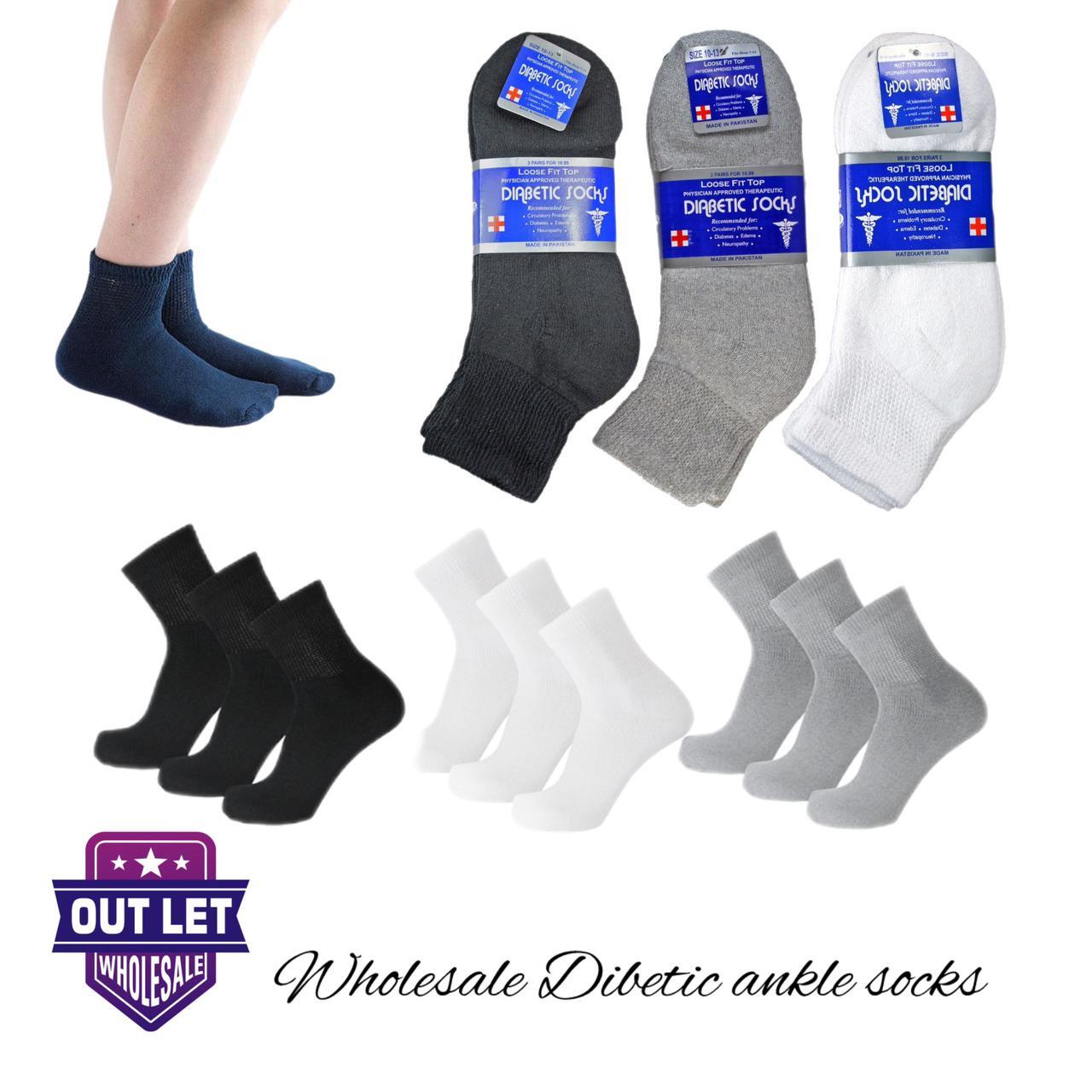 60 Pairs Men Diabetic Ankle Socks Health Circulatory Cotton Socks Size 9-15