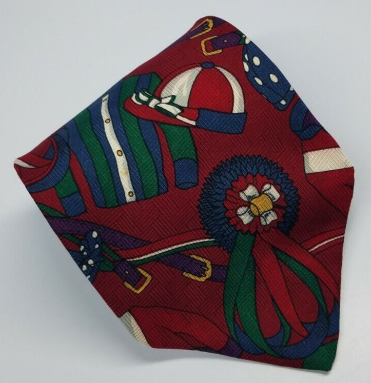 Tommy Hilfiger Silk Tie Red Green Blue White Geometric Men Necktie 57 x 3.7/8