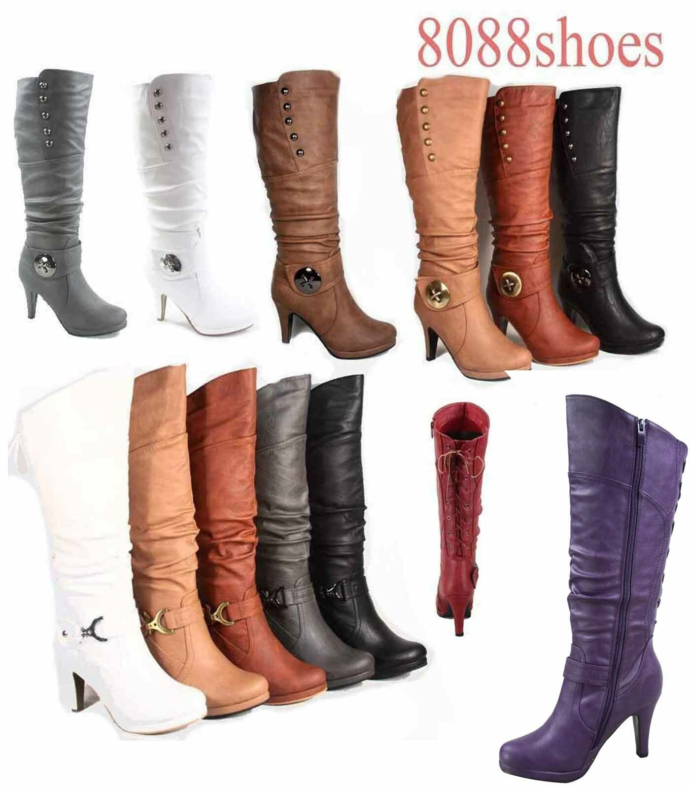 Women’s Round Toe High Heel Platform Mid-Calf Knee High Boots Shoes Size 5 -11
