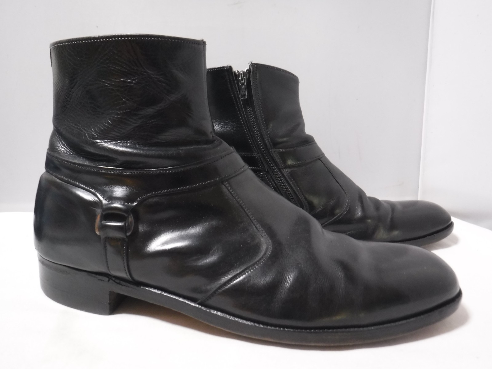 VTG Breather Wright Beatle Boots Men 12 D Black Arch Preserver Leather Zip 469