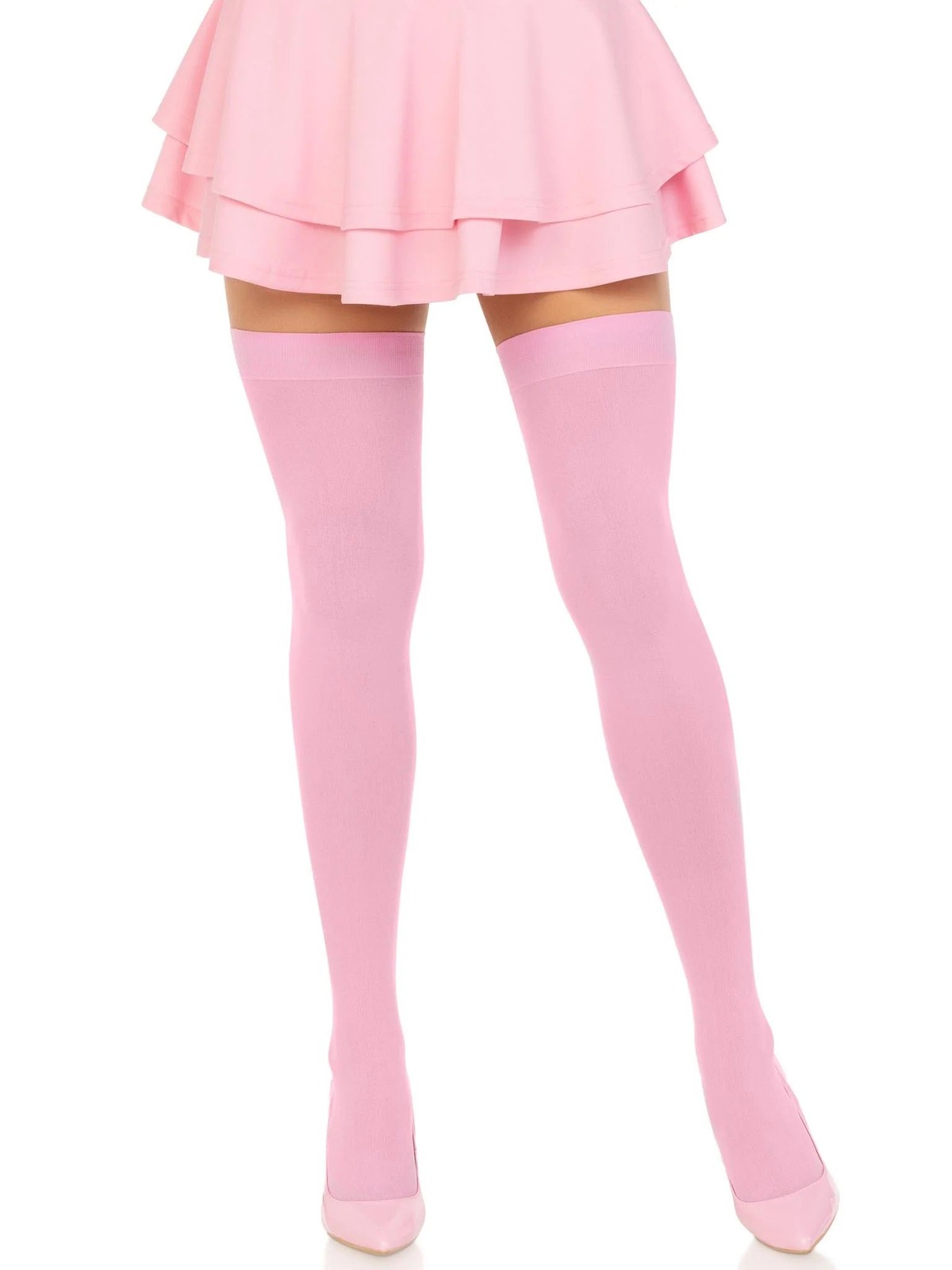 Opaque Nylon Thigh Highs – One Size – Pink