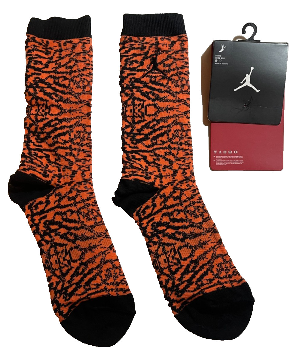 Air Jordan Crew Socks Orange Black Patterned Mens S(3Y-5Y) NEW