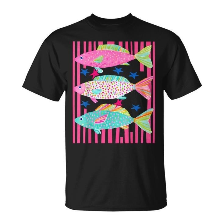 Preppy Fish Summer Beach Fish Coastal Striped Fish T-Shirt
