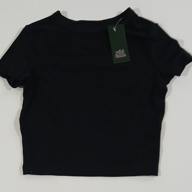 Wild Fable Women’s Black Cropped Short Sleeve Crew Neck T-Shirt XS