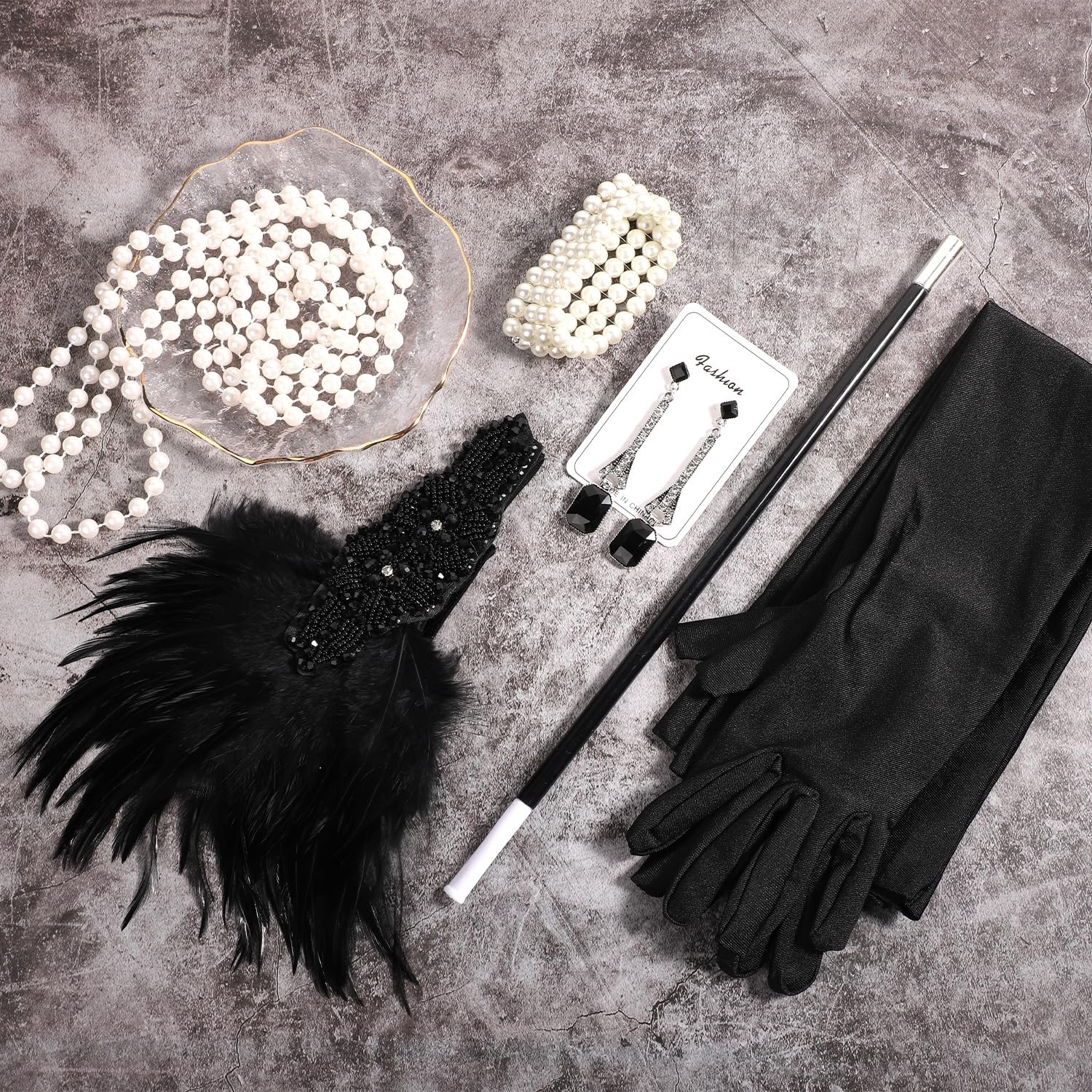 1920s Flapper Accessories Set for Women Roaring 20s Great Gatsby Headband