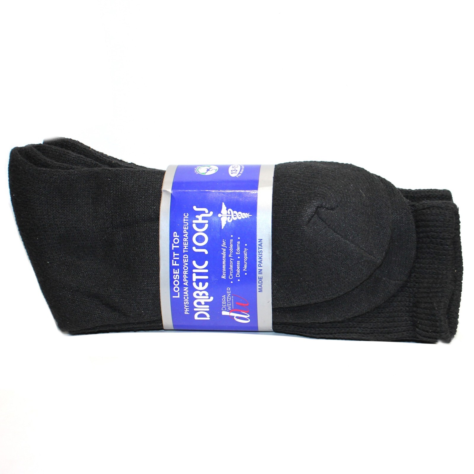 Weitzner Men’s Black Diabetic Crew Mid Socks 3 Pair Loose Fit Top 13-15 XL