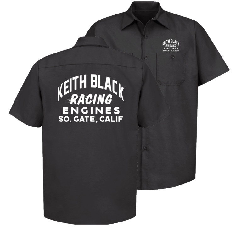 Keith Black Drag Racing Engines Black Mechanics Work Shirt, Chev Ford Mopar NHRA