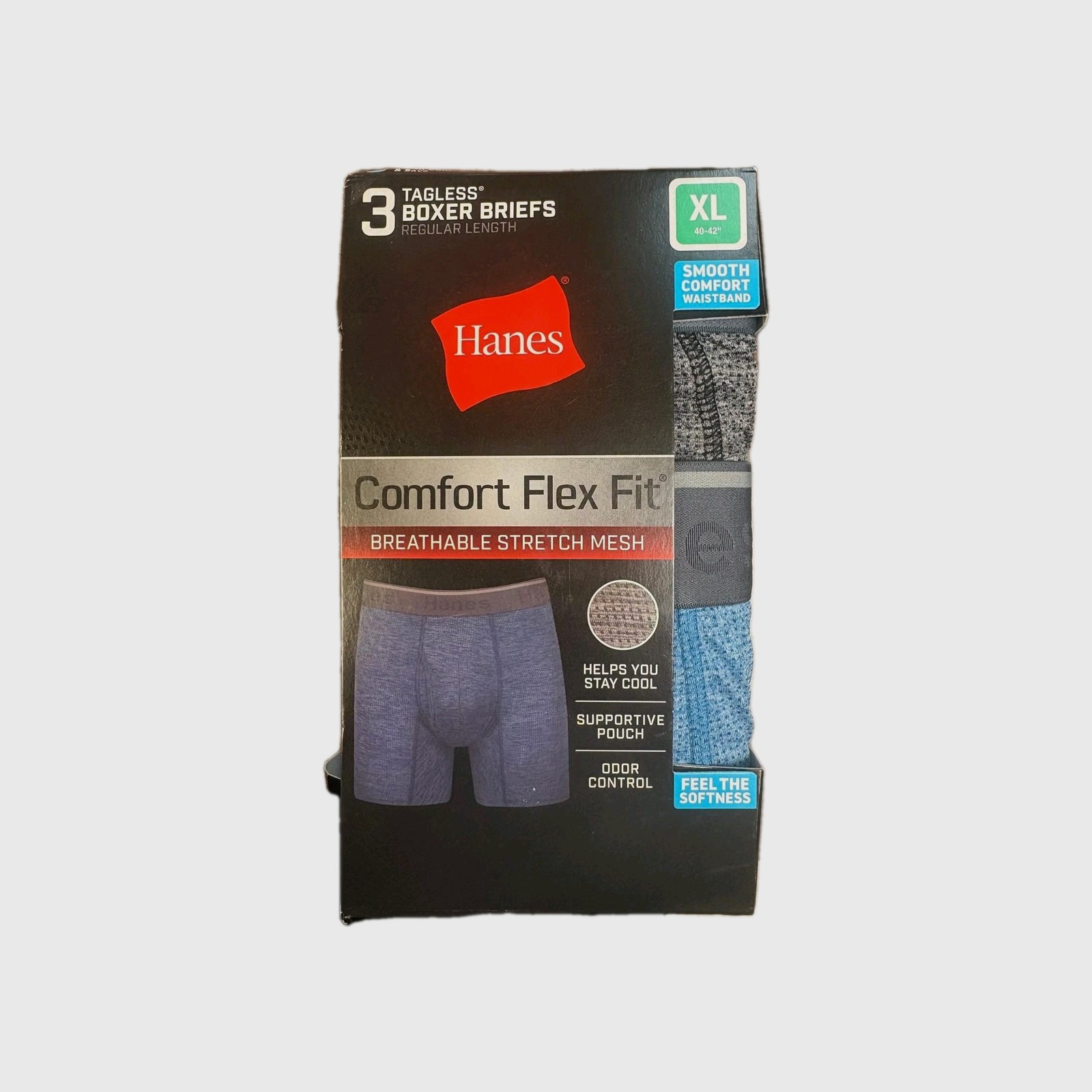 Hanes Comfort Flex Fit Boxer Briefs 3 Pack Breathable Stretch Mesh Tagless S-2XL