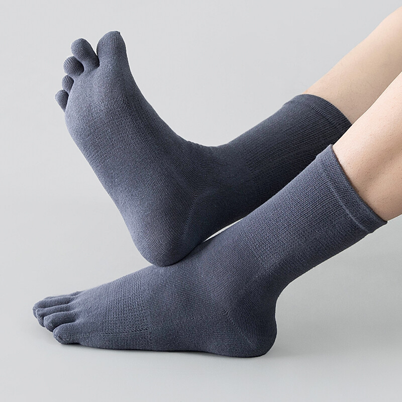 100% Cotton Five Finger Toe Crew Ankle 5Pack Solid Athletic Sport Men Socks 7-11