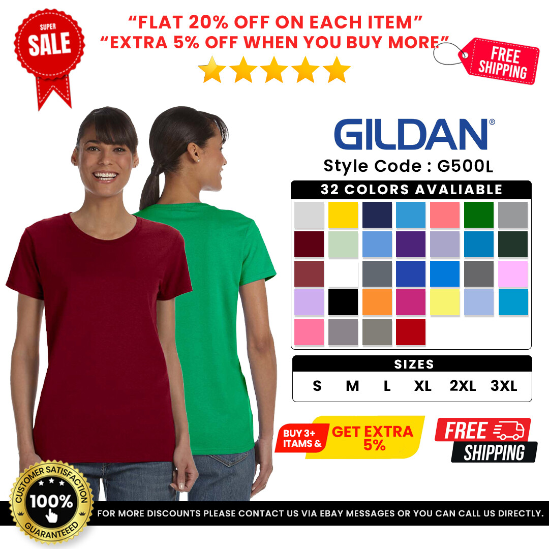 Gildan G500L Womens Heavy Cotton Short Sleeve Crew Neck Plain Stylish T-Shirt