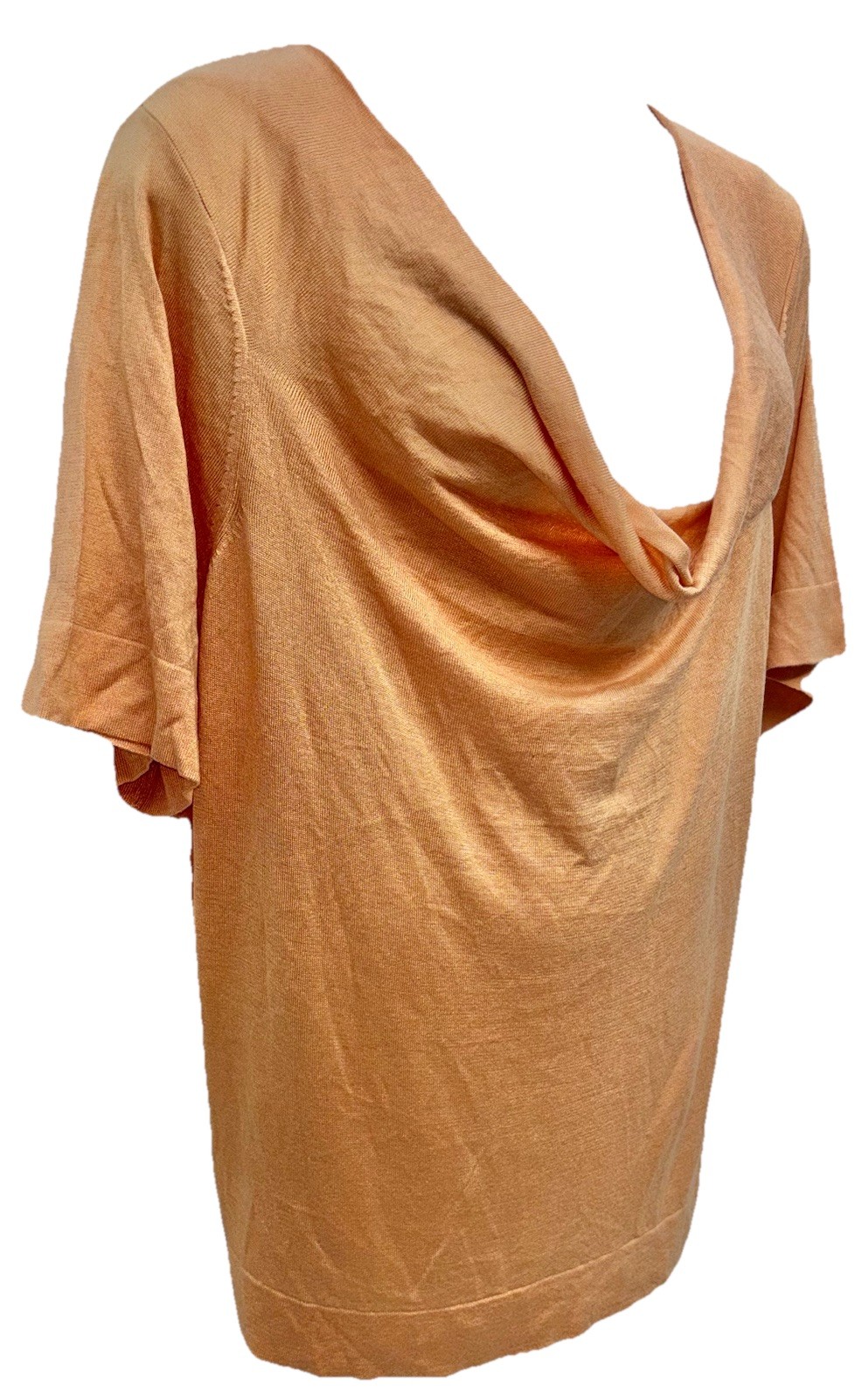 Lukastyle Women Size 1X Pullover Short Sleeve Cowl Neck Top Peach Tight Knit