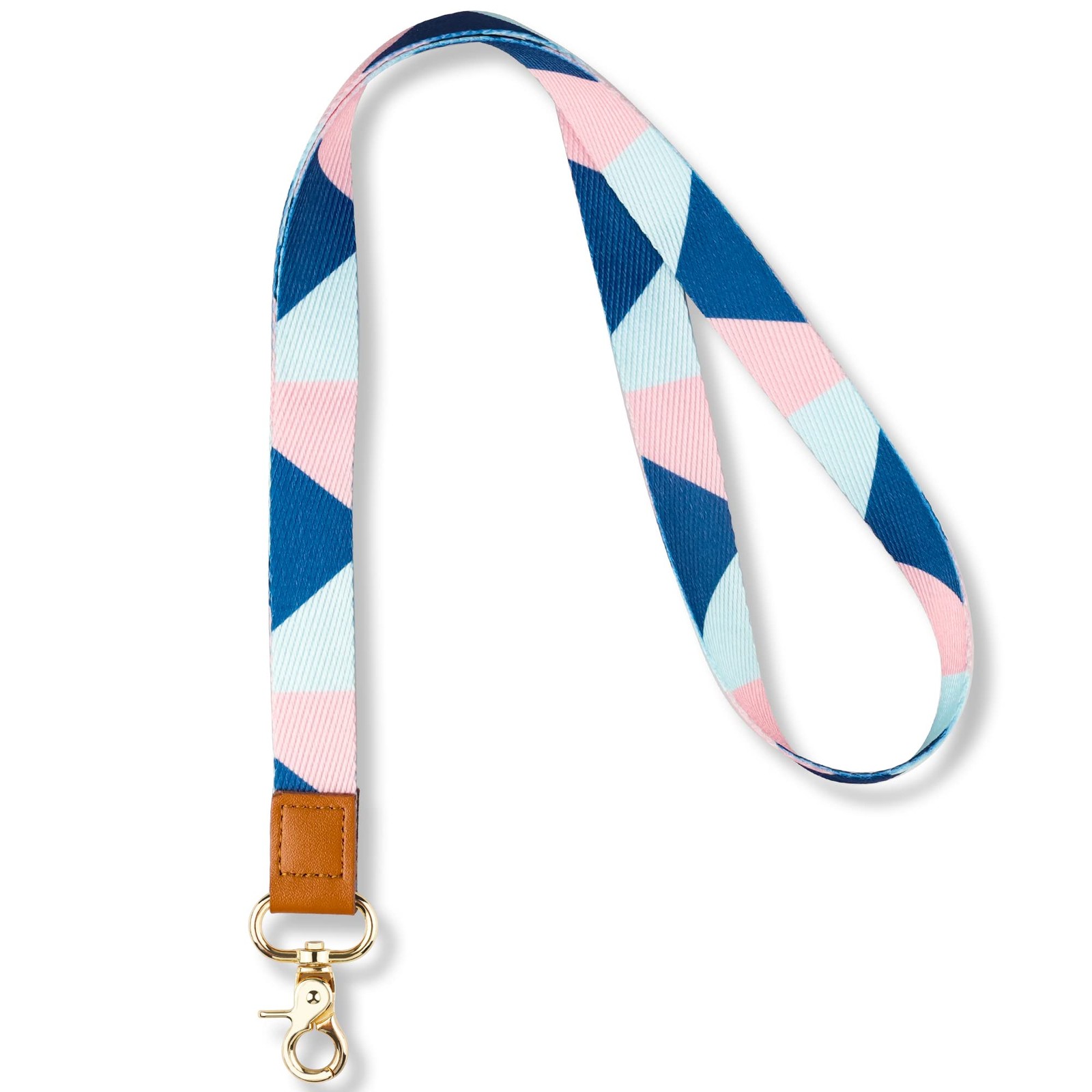 Colorful Checkered Lanyard Keychain Strap with Gold Clasp & Leather Accent