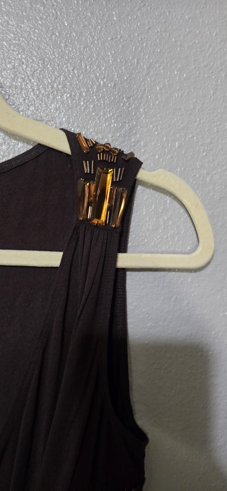 Cache Brown Asymmetric beaded Woman’s Top NWT Y2K size M