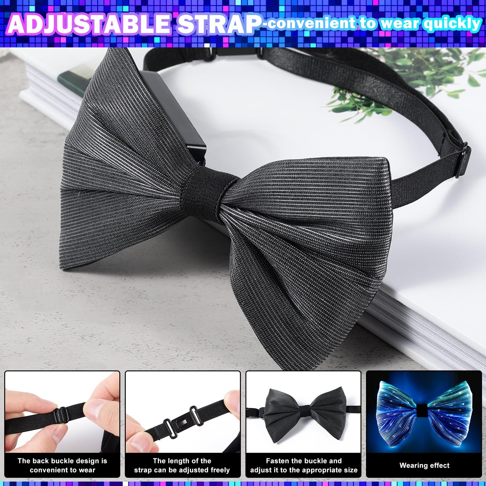 light up bow tie Rechargeable Fiber Optic Bowtie 7 Colors & 5 Modes – Disco,