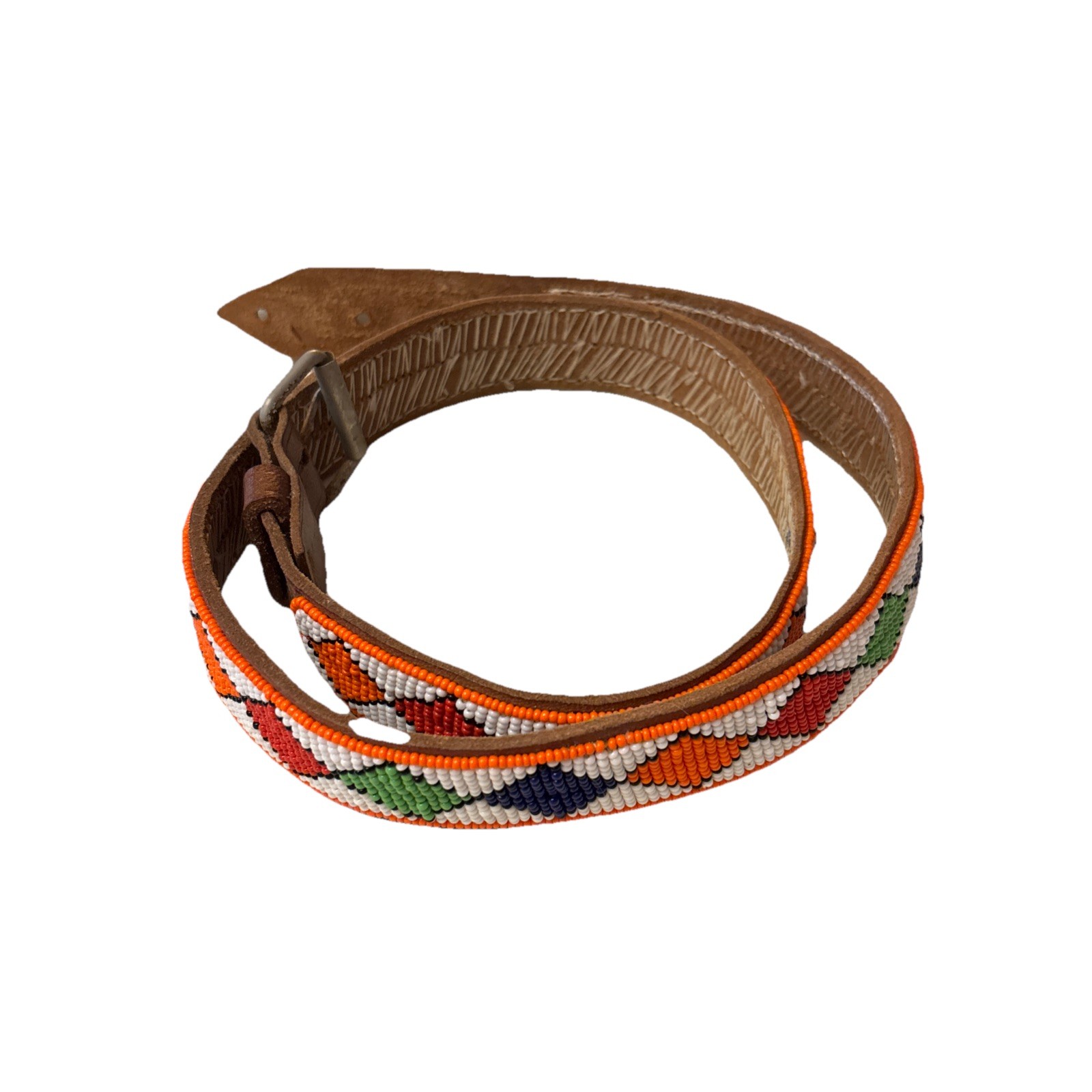 Leather Maasai Kenya Handmade Beaded Belt Unisex Multicolors Handmade 34-35″