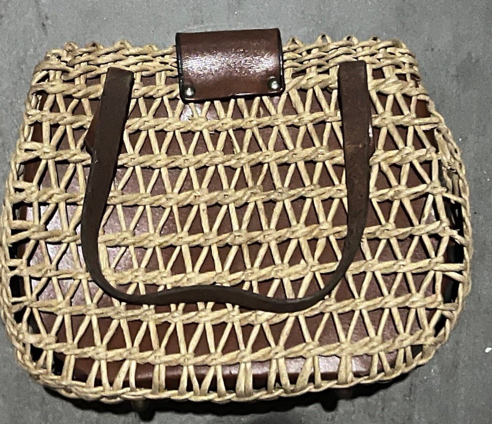 Rare Vintage 1960’s Etienne Aigner Straw and Leather Handbag