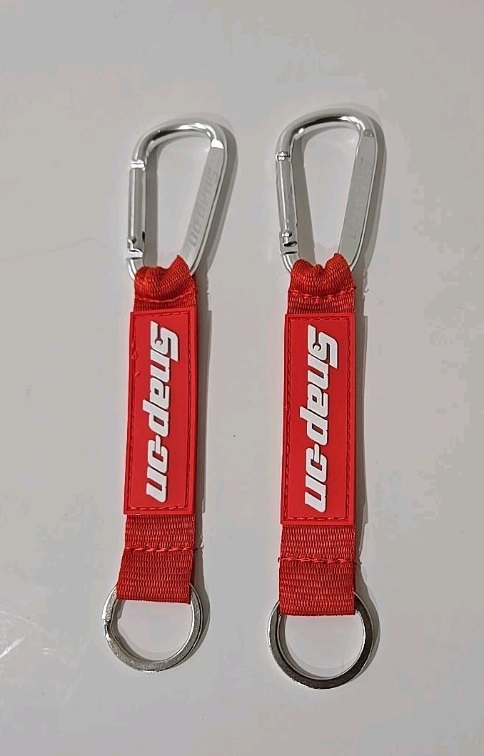 2Pc Snap On Tools Promo Keychain Carabiner W/Key Tag Red W/Ring White LOGO !!!!!