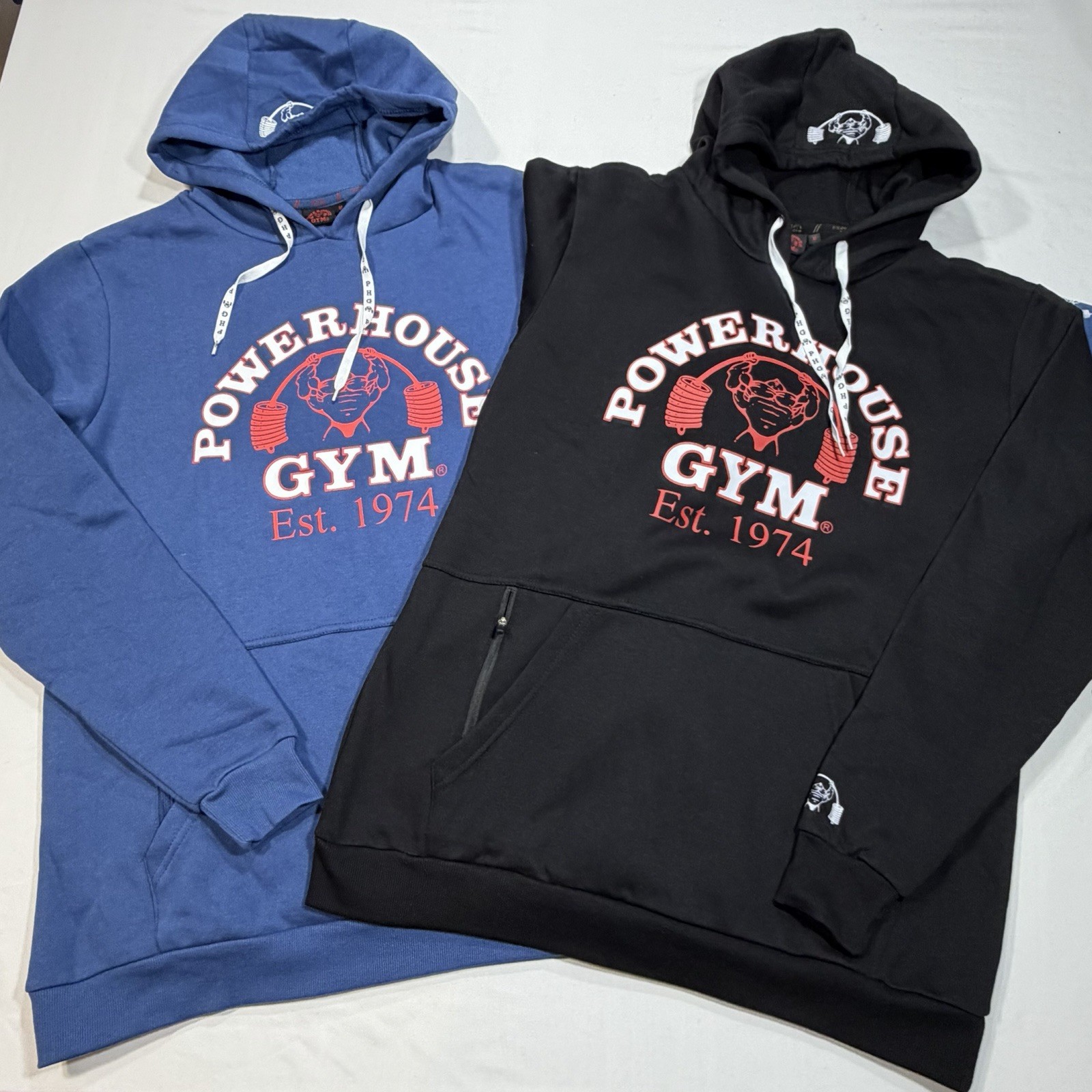 Lot of 2 Powerhouse Gym Official Graphic Sweatshirt, Mens M Black & Blue