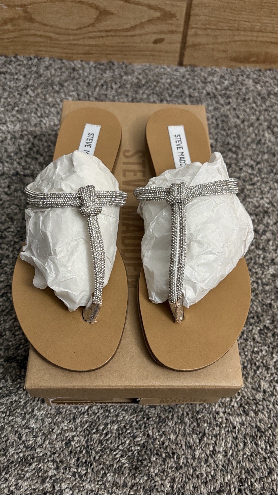 Steve Madden Women’s Rhinestone Silver Slide Sandal Shoes size 8
