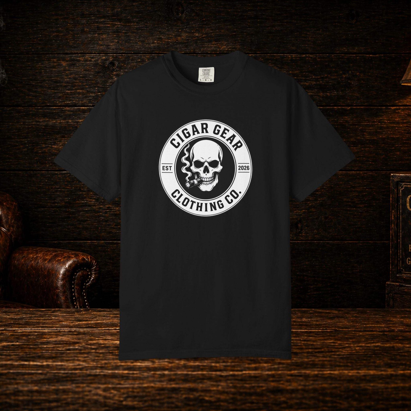 Cigar Gear Skull Logo T Shirt Men’s Graphic Tee Smoking Lounge Apparel