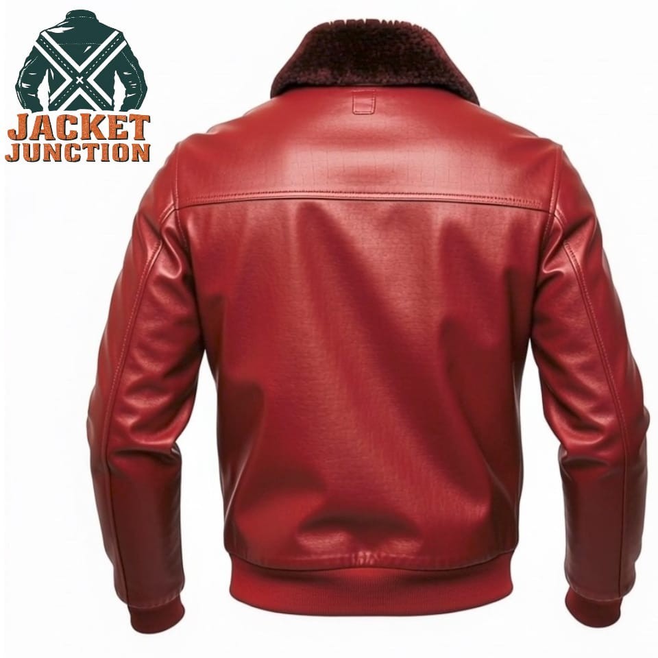 Men’s Lambskin Leather Bomber Jacket Faux Fur Collar Aviator Pilot Coat