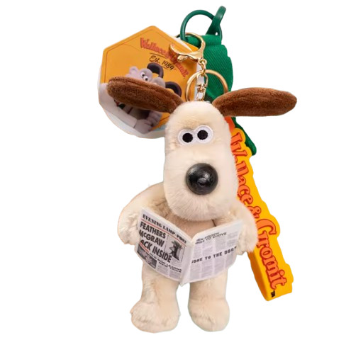 Wallance Gromit Plush Dog Reading KeyChain Key Fob Newspaper Purse Charm Holder