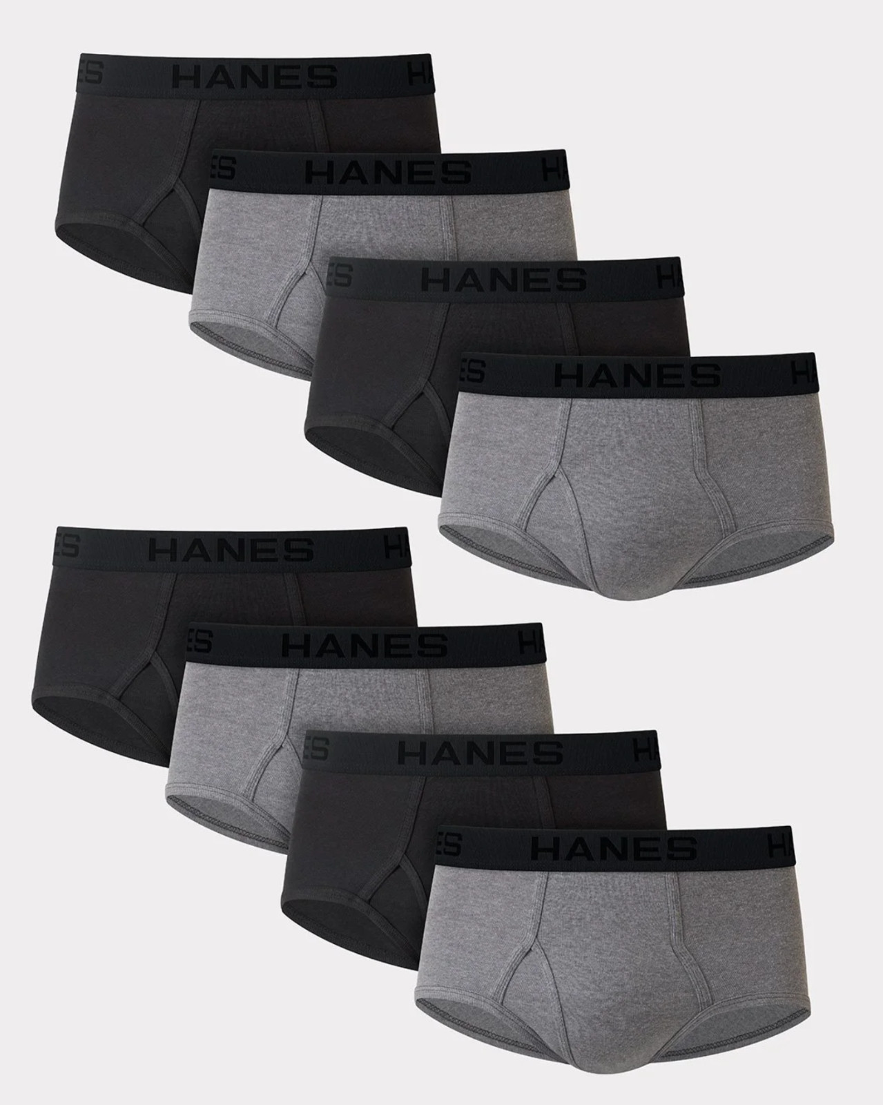 Hanes Men’s Briefs 8-Pack Black/Grey Tagless Cmfrt Flx Waistband Cotton / MEDIUM