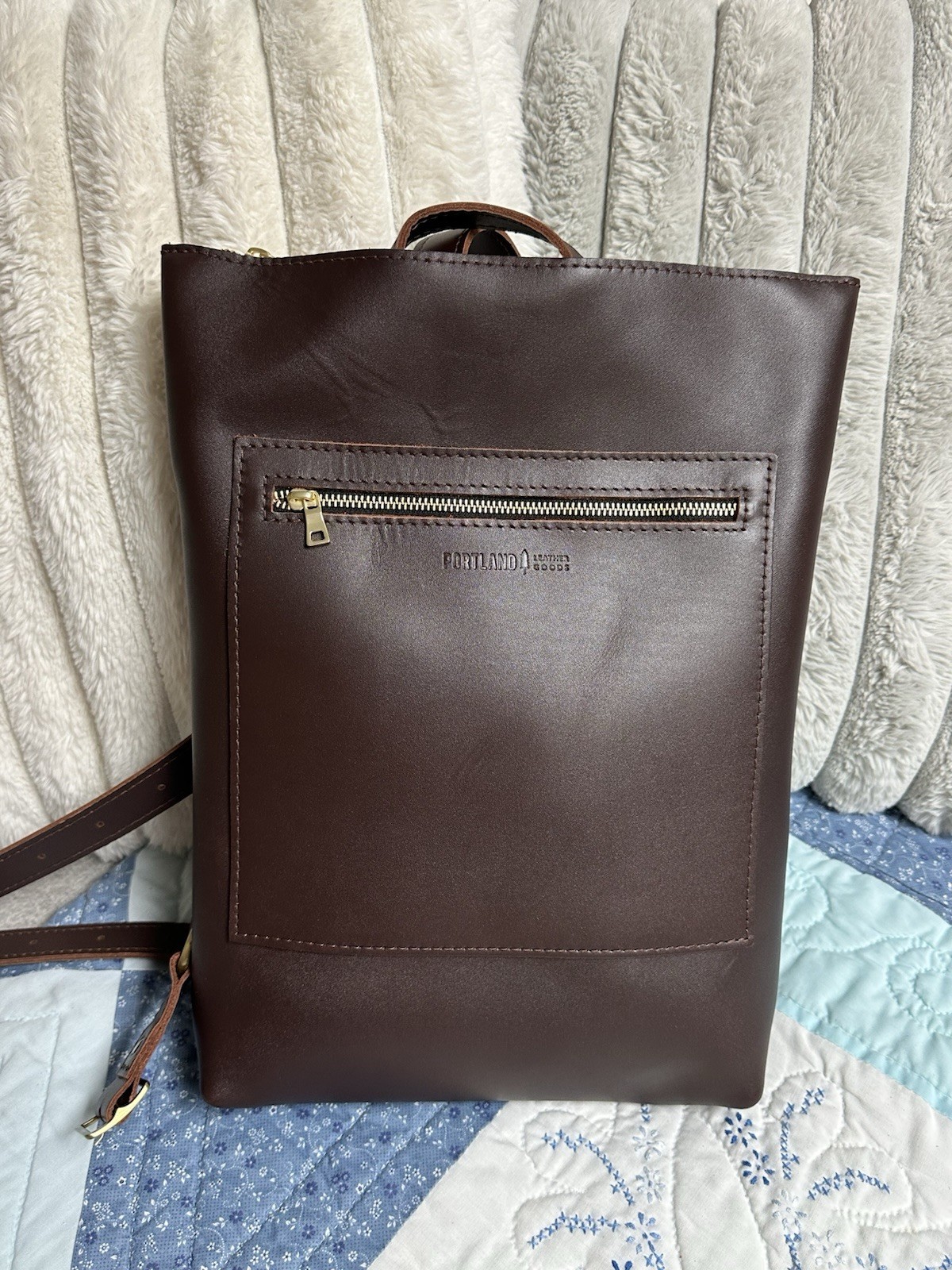 Portland Leather Goods Grizzly Backpack with Front Zip Pocket, Zip Closure