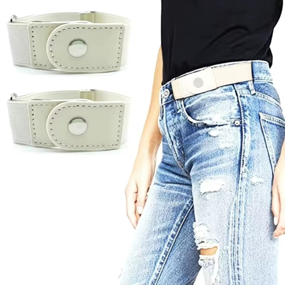2 Pack No Buckle Elastic Belt Invisible Loop Belt for Jeans Pants*