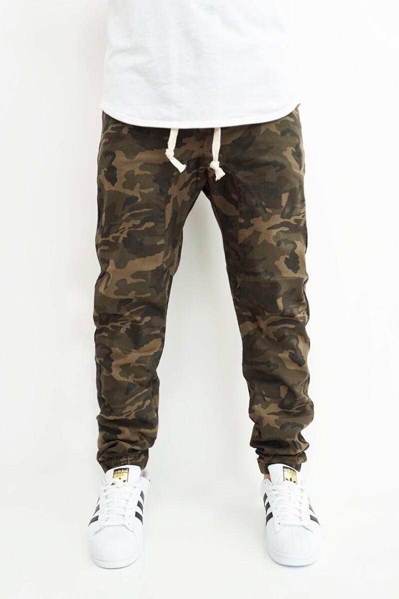 MEN’S OLIVE CAMO TWILL DROP CROTCH JOGGER PANTS SIZE S-5XL VICTORIOUS FREE SHIP