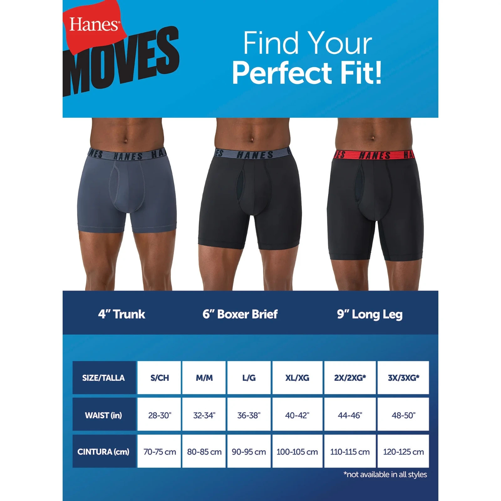 Hanes® Moves X-Temp® Men’s 3-Pack Boxer Briefs “Total Support Pouch & 6″ Inseam”