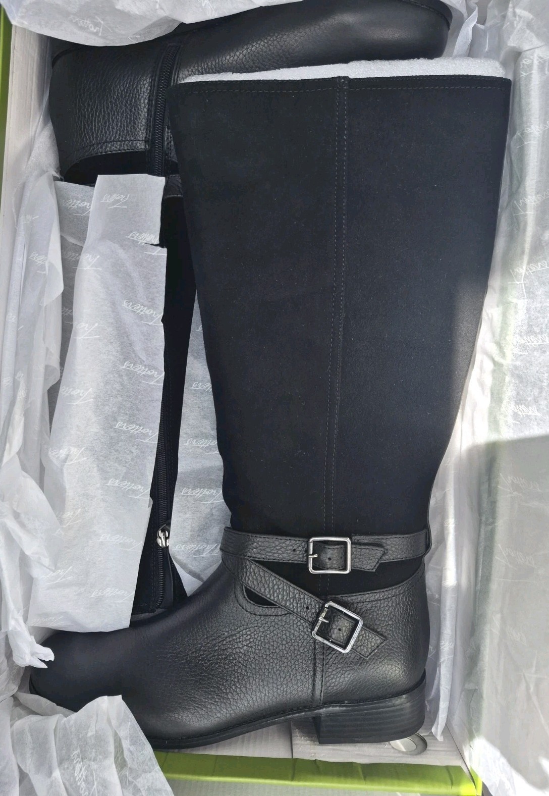 Womens Trotters Larkin Wide Calf Knee High Black Leather Boots Sz 10.5 New