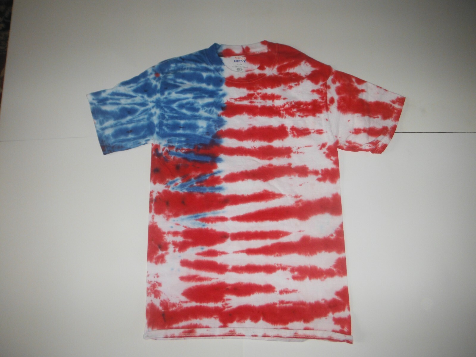 Haynes beefy-T tie dye usa red white and blue flag usa
