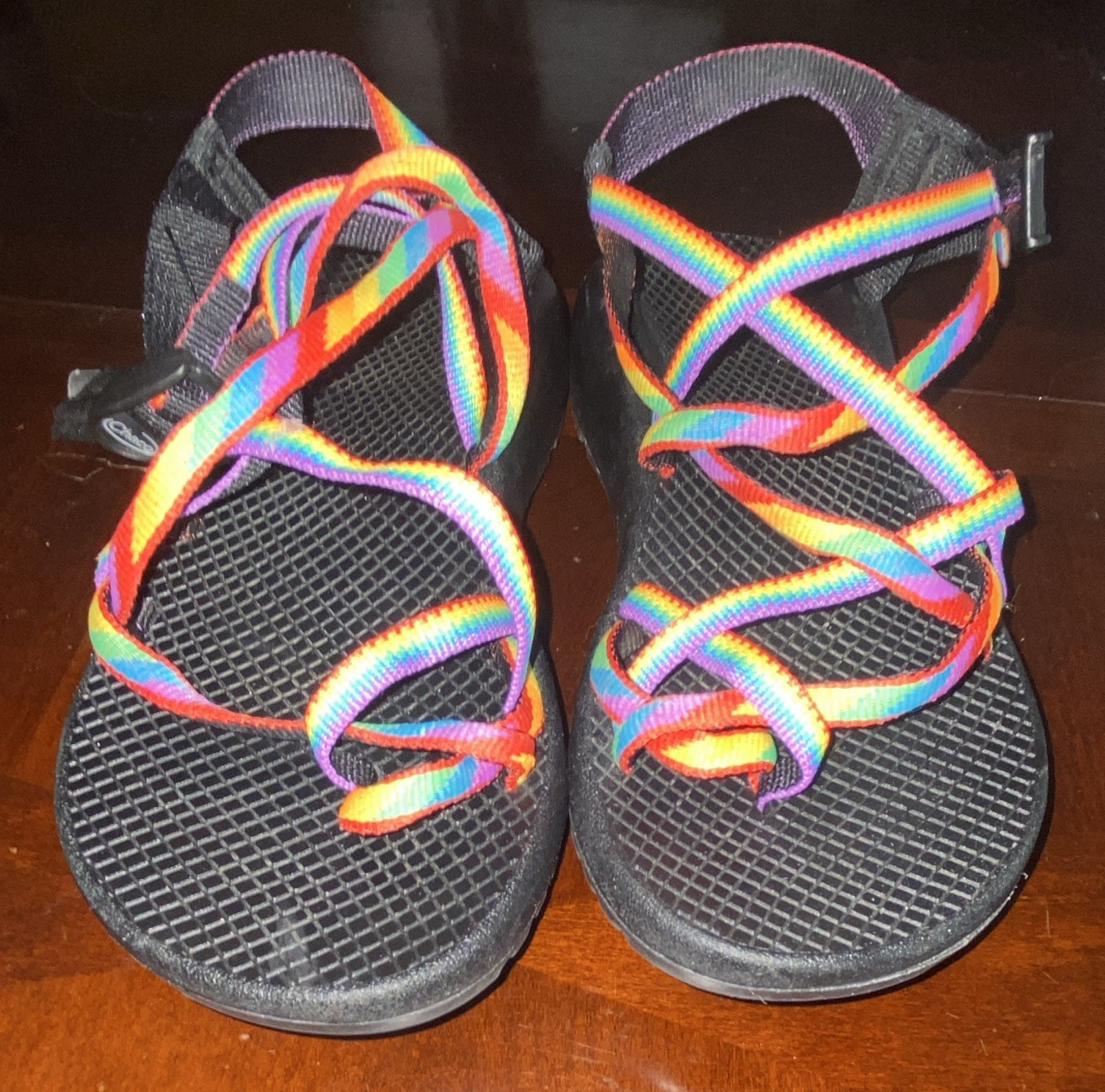 Chaco Women’s Strappy Sandals US 6 Black Rainbow Nylon Adjustable Buckle