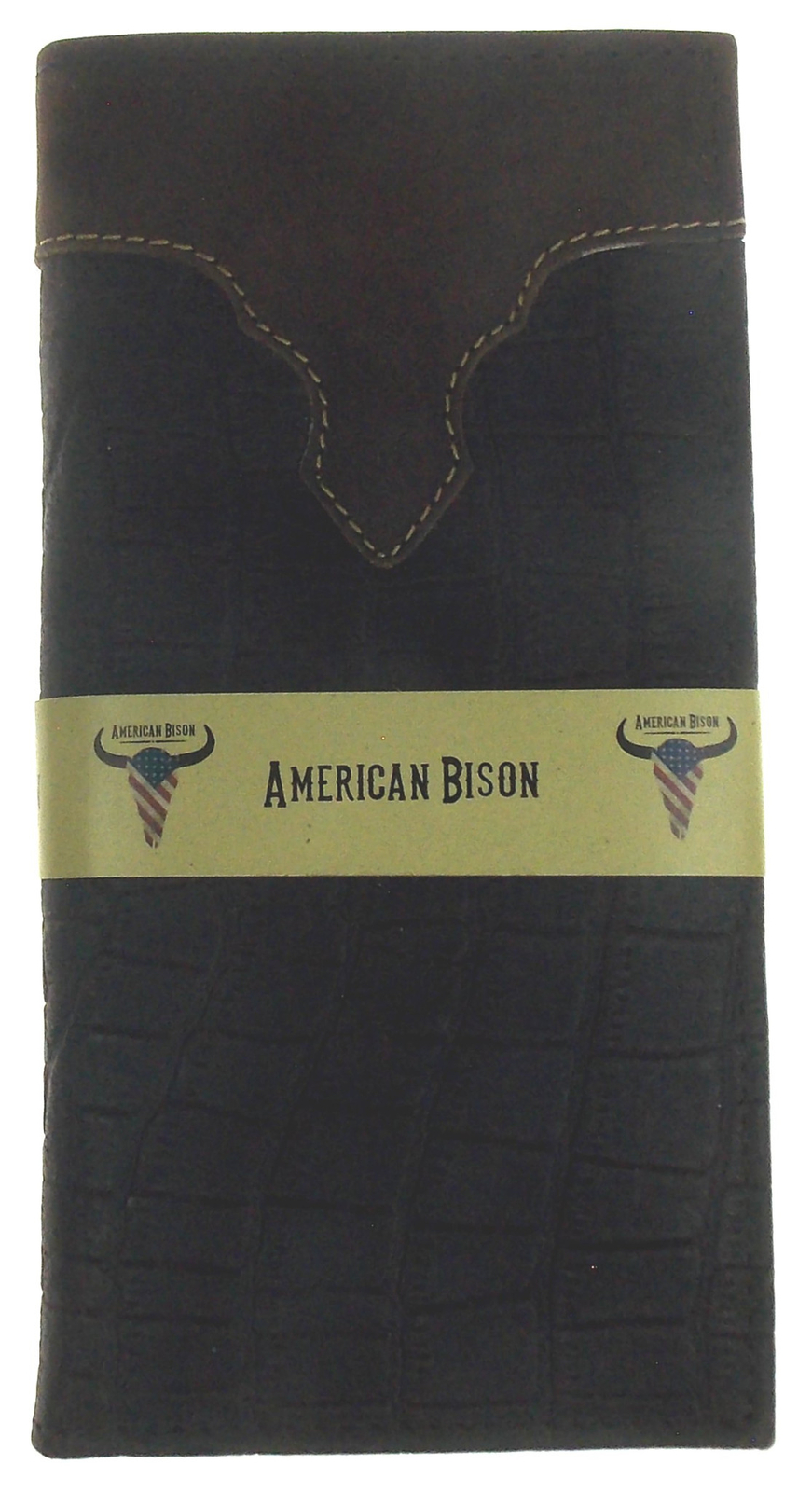 American Bison Rodeo Leather Wallet Crocodile Print Cutout Brown Checkbook Cover
