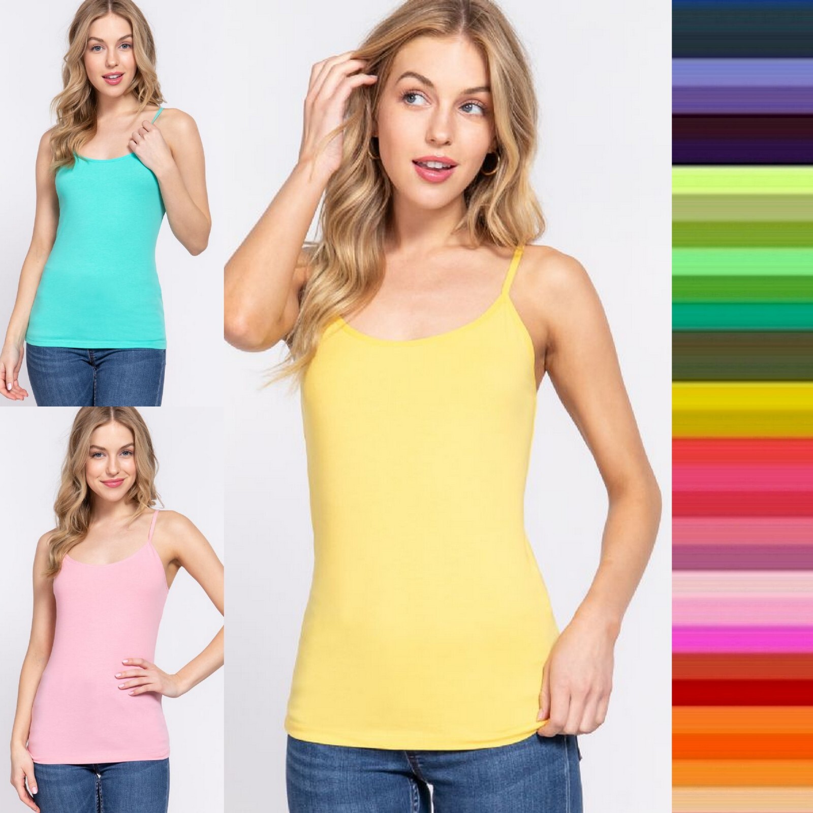 Cami Tank Adjustable Spaghetti Strap No Bra Soft Stretch Cotton Sleeveless Top