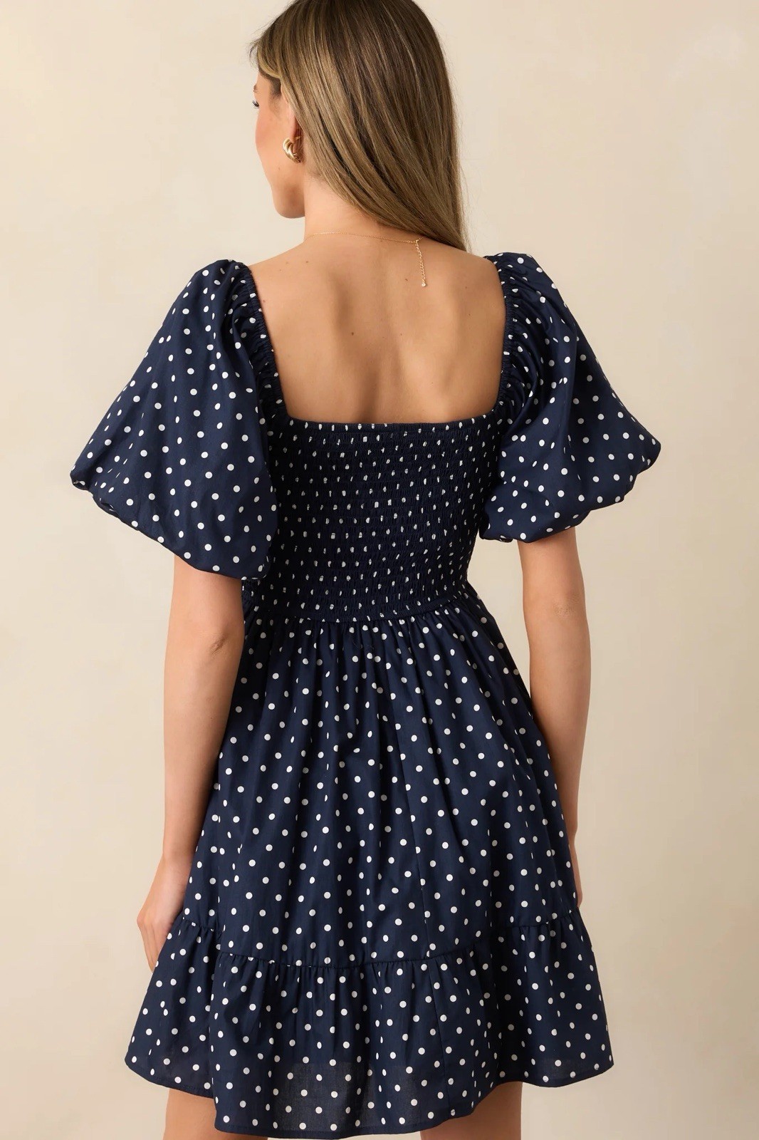 Park + Grey Blue/White Polka Dot Smocked Puff Sleeve Square Neck Sundress XL