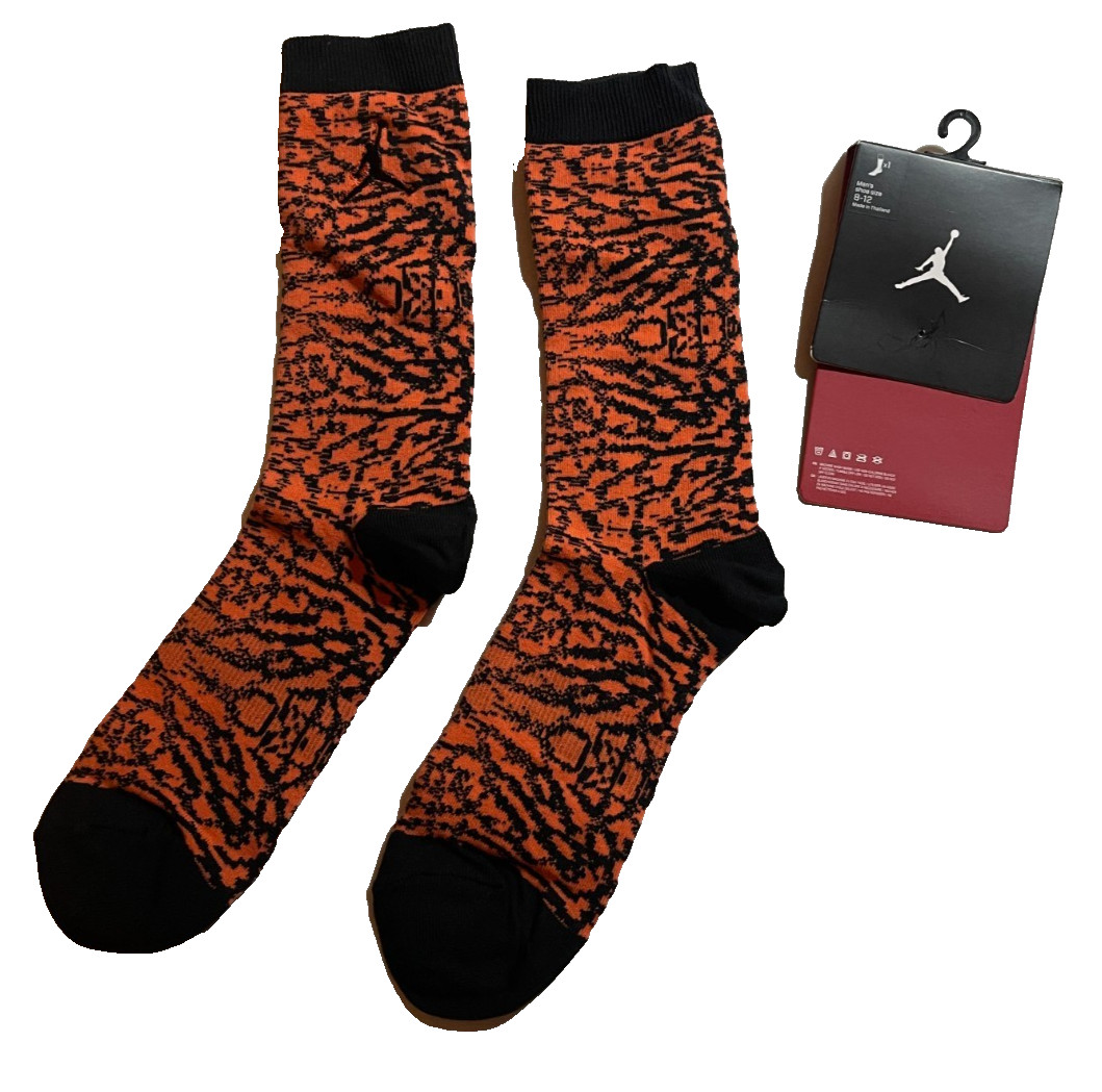 Air Jordan Crew Socks Orange Black Patterned Mens S(3Y-5Y) NEW