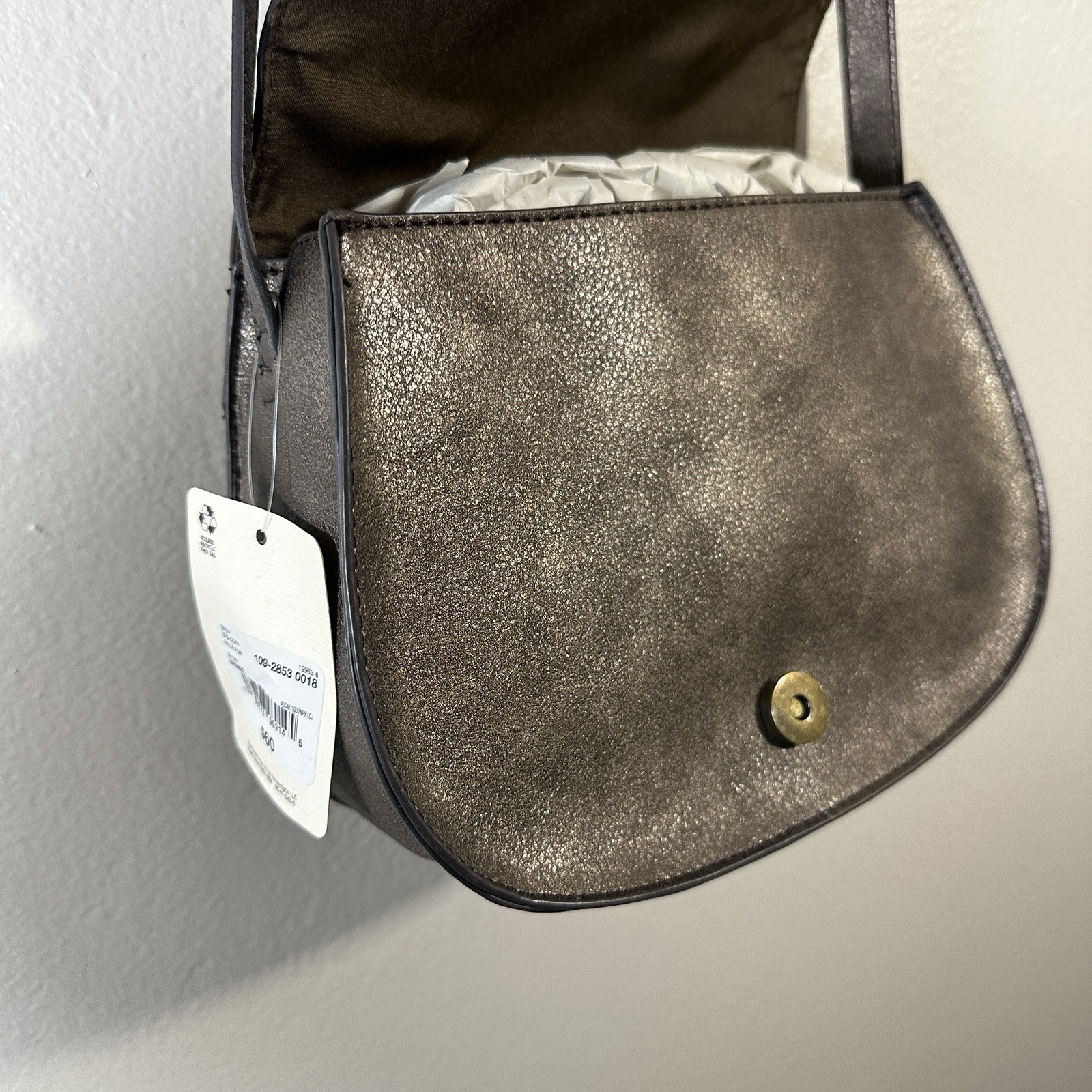 A.N.A. Boho bronze color Leather Crossbody Bag Adjustable Strap Brass Accents
