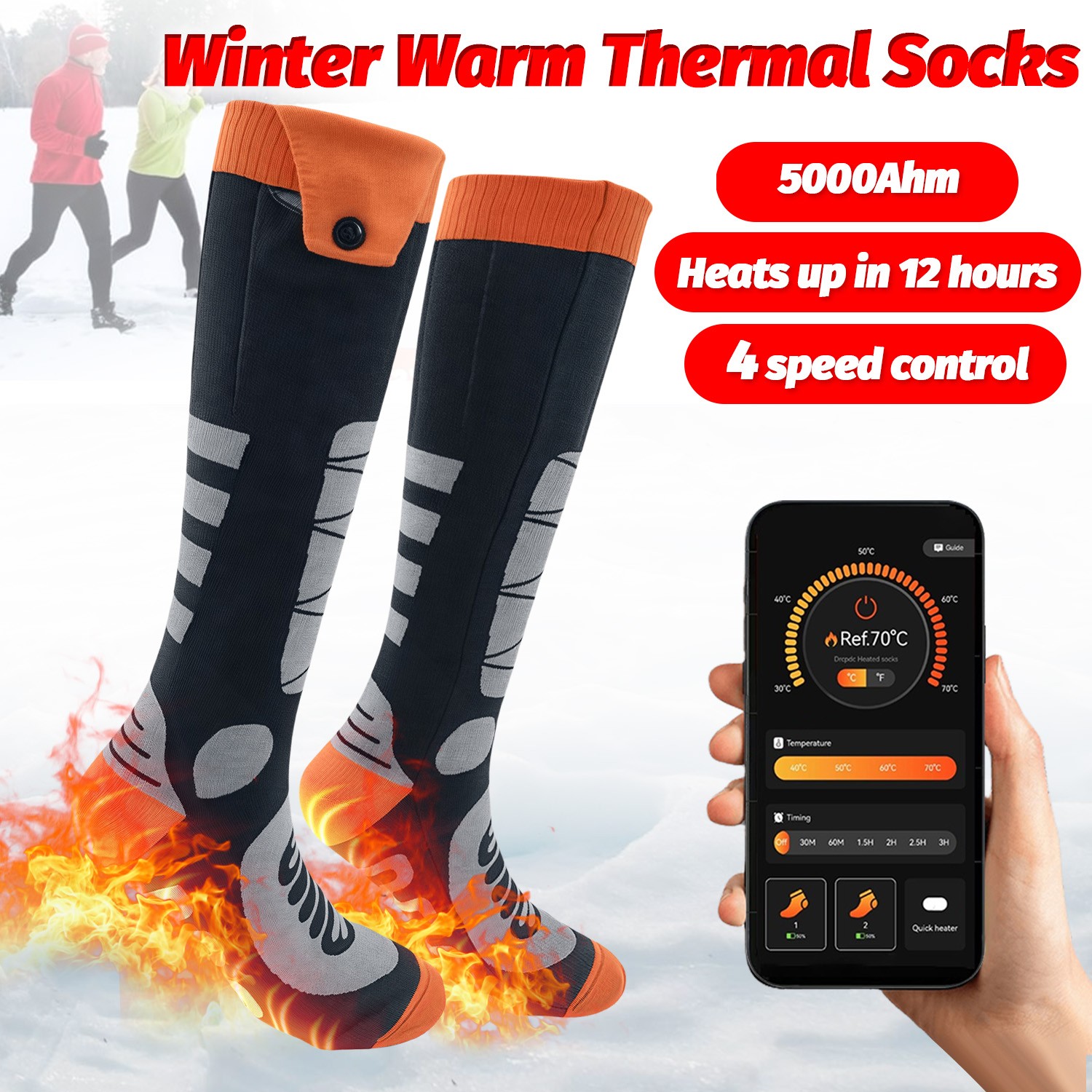 Electric Heated Socks Rechargeable Battery Men Women Winter Foot Warmer