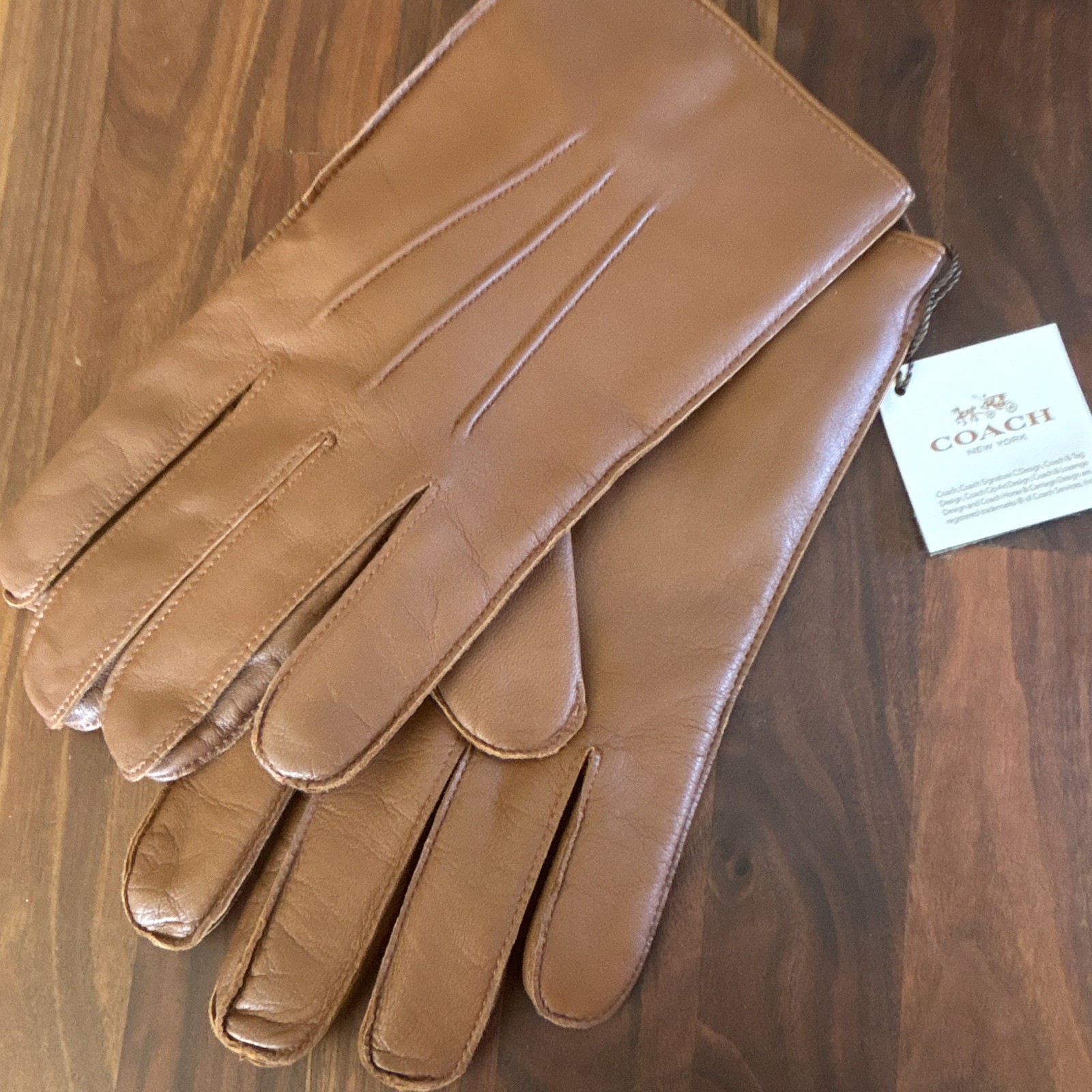 Coach Women’s Leather Wrist Gloves Brown Solid Classic Casual Size S