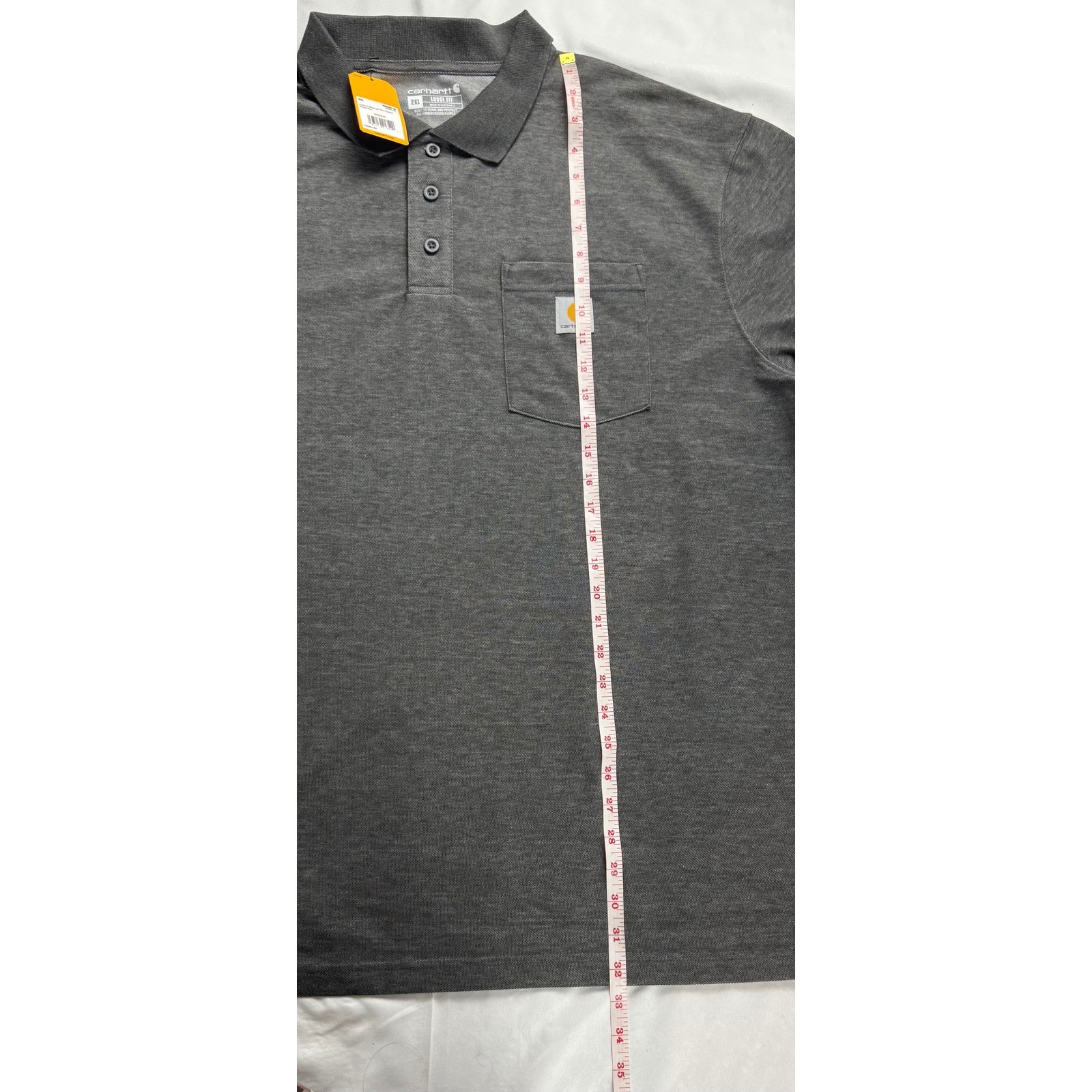 Carhartt Mens 2XL Loose Fit Midweight Short Sleeve Pocket Polo Gray M Irregular