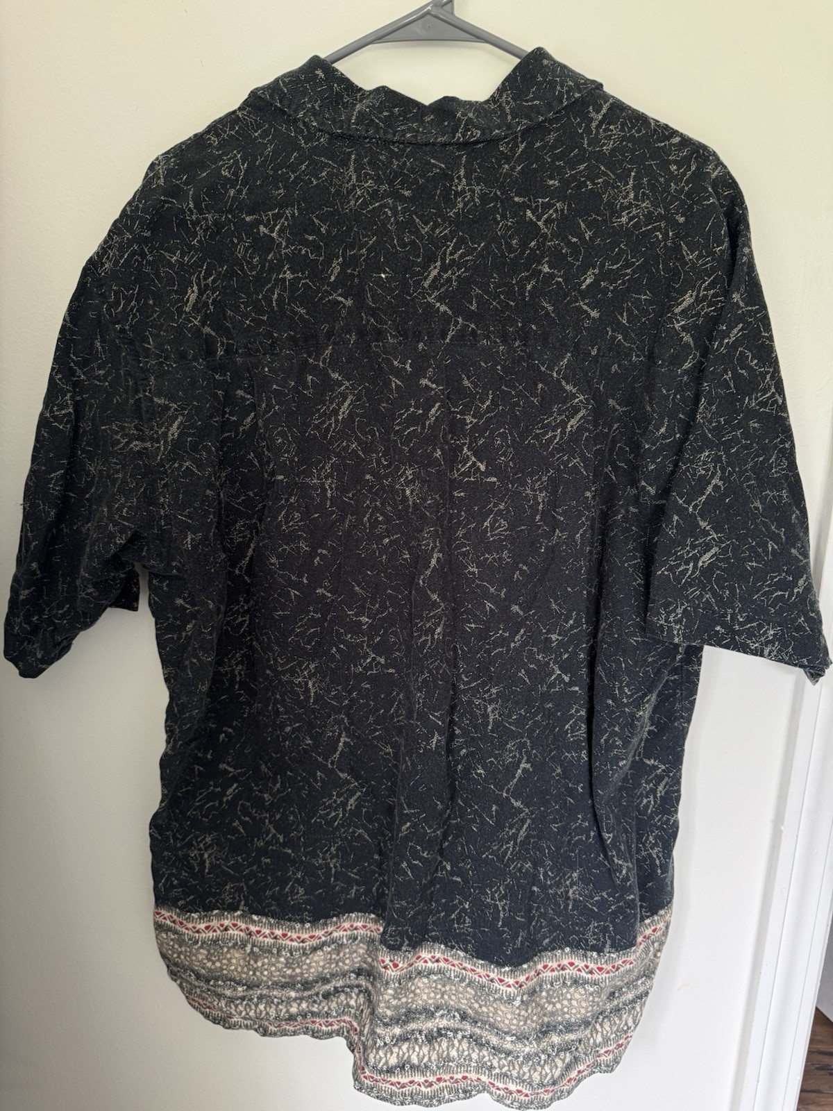 Array Men’s Black Abstract Short Sleeve Button-Up Shirt Spread Collar XL