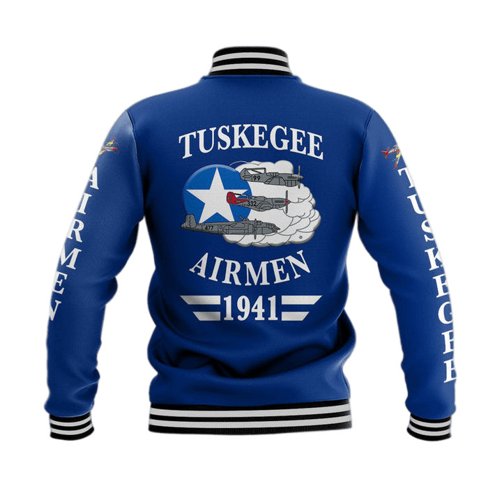 Personalised Tuskegee Airmen Baseball Jacket Blue Tails Simple Style Blue Print